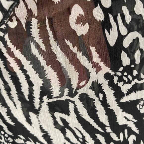 Vintage 90’s Fashion Bug Black & White Animal Print semi sheer ruffle Dress 16 - Picture 8 of 11